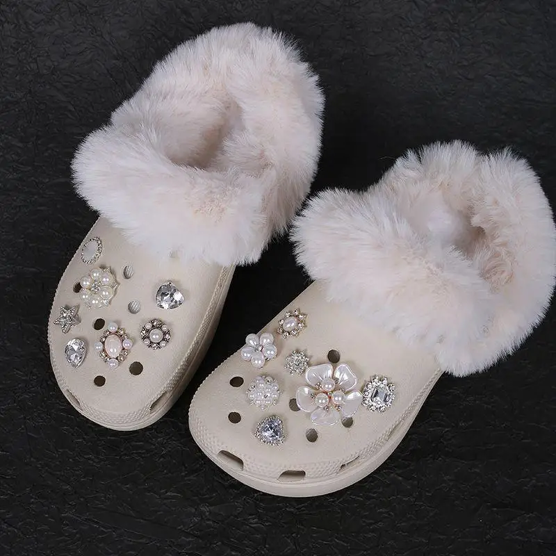

Women Men Solid Color Warm Shoe Cover For Crocs Winter Thicken Fur Liner Warm Clog Shoe Cover Replacement Shoes Accessories
