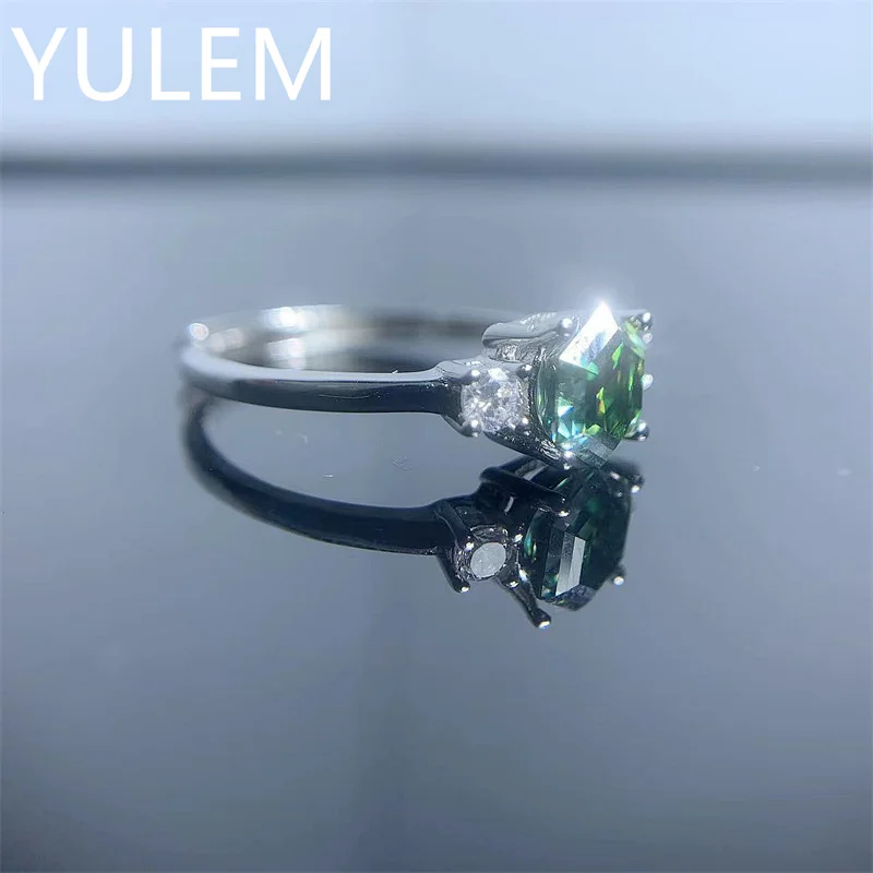 YULEM Hexagon Diamond Wedding Ring Color Green Moissanite Ring 925 Sterling Silver GRA  Luxury Jewelry Designers