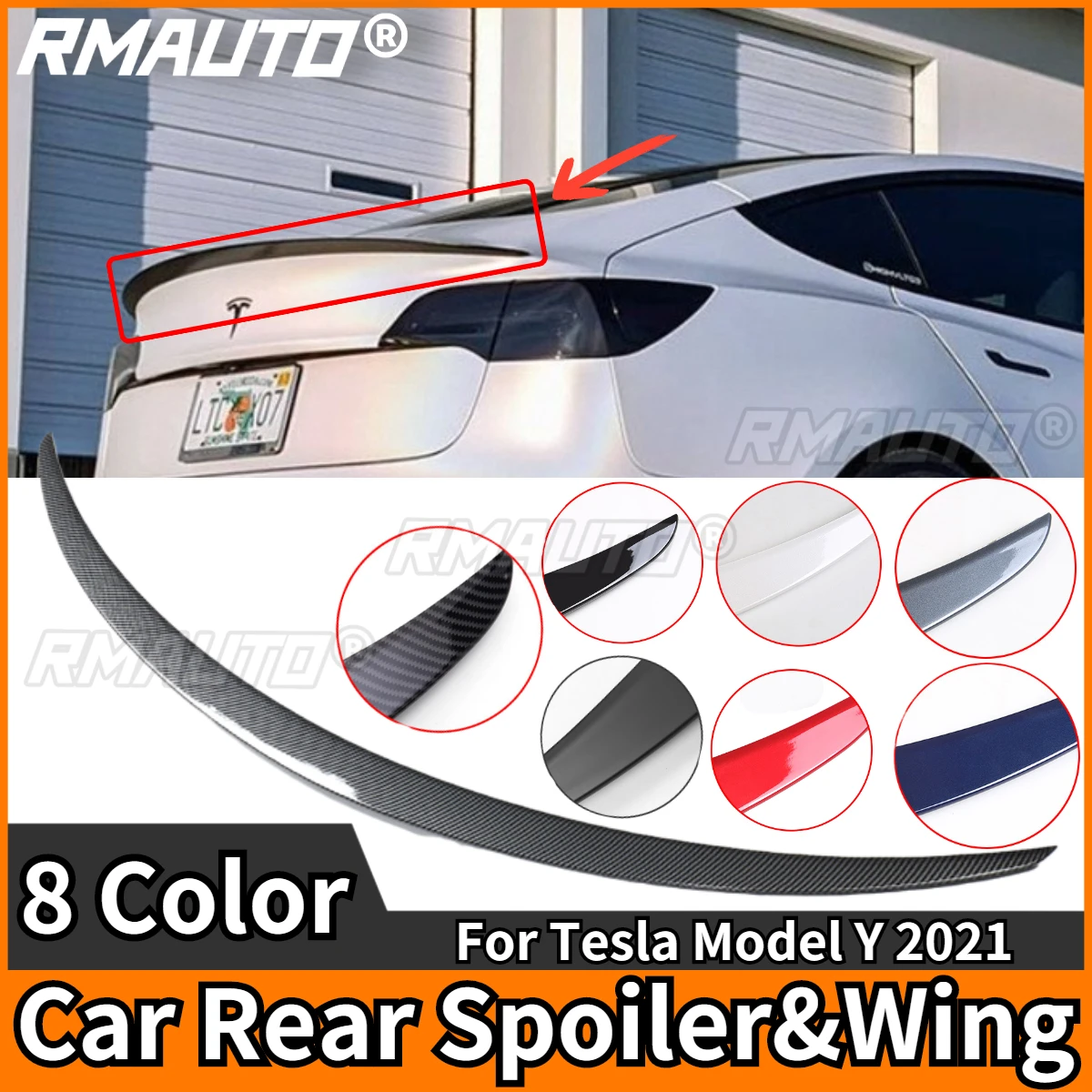 

RMAUTO Carbon Fiber Car Rear Trunk Spoiler Performance Type For Tesla Model Y 2021 Rear Trunk Spoiler Wing Lip Styling Body Kit
