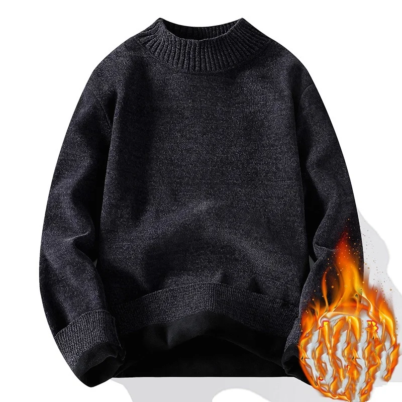 Men's Half High Collar Sweater New Teenage Student Gold Mink Velvet Base Knitted Sweater
