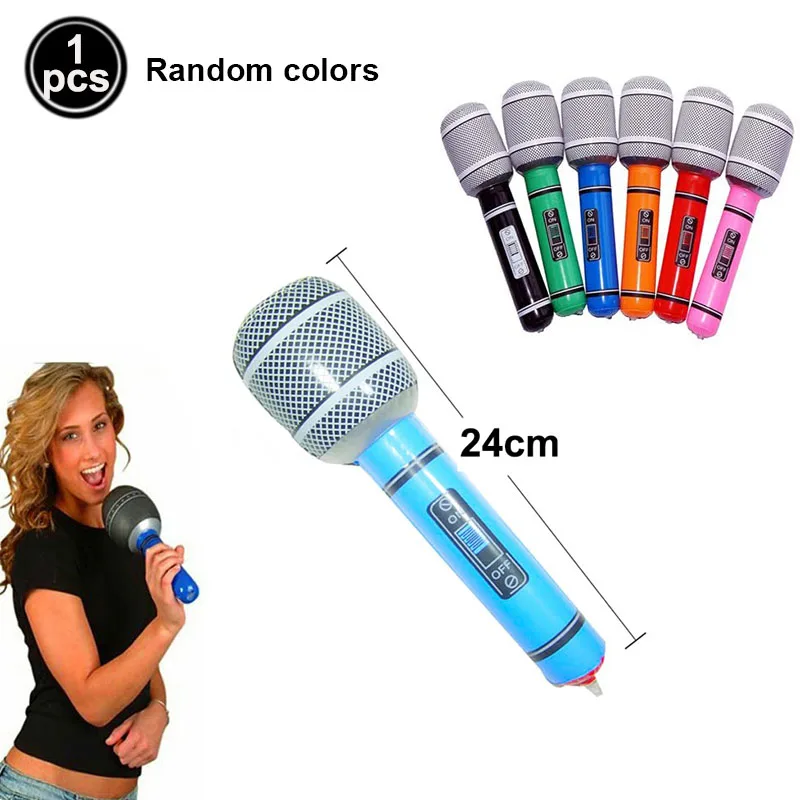 Inflatable Microphones Balloons Assorted Colors Plastic Toys 80s 90s Party Decor Fun Musical Concert Themed Birthday Party Favor