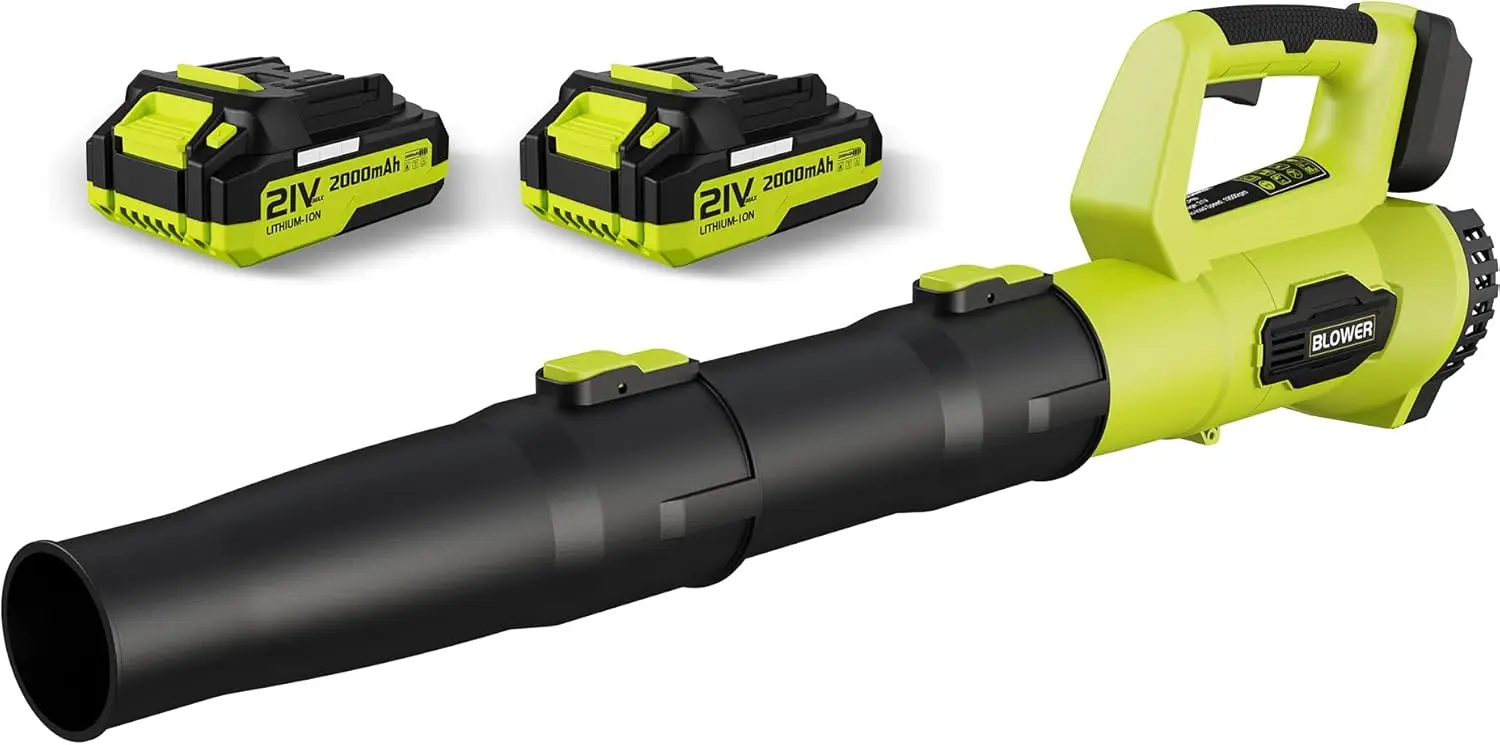 

21V Cordless Leaf Blower with 2×2.0Ah Batteries & Fast Charger, Lightweight 4lbs, 420CFM/150MPH for Lawn & Patio