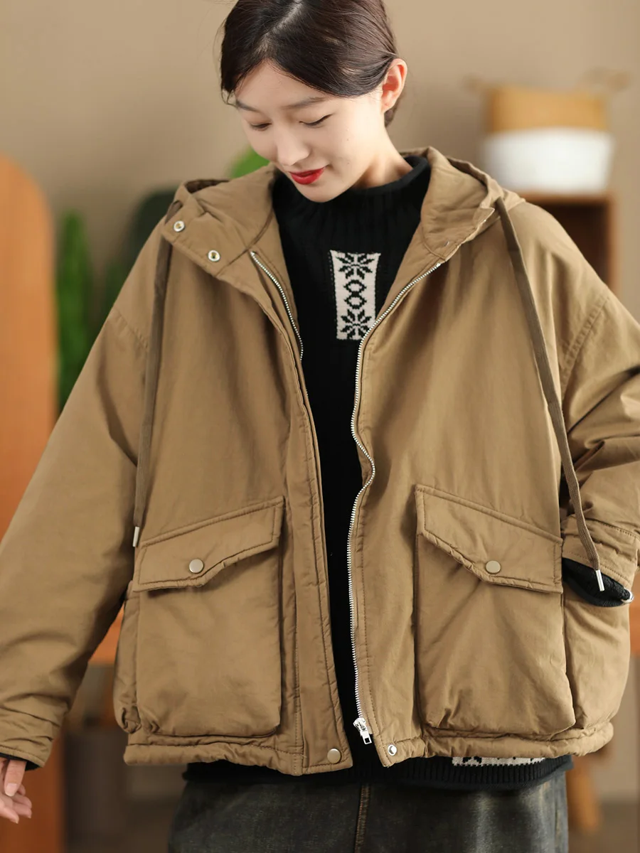 

Thiened Cotton Jaet Women's High-densi Winter Coat Warm Cotton Clothes Pure Cotton Filling Long Sve Loose Fit Coat