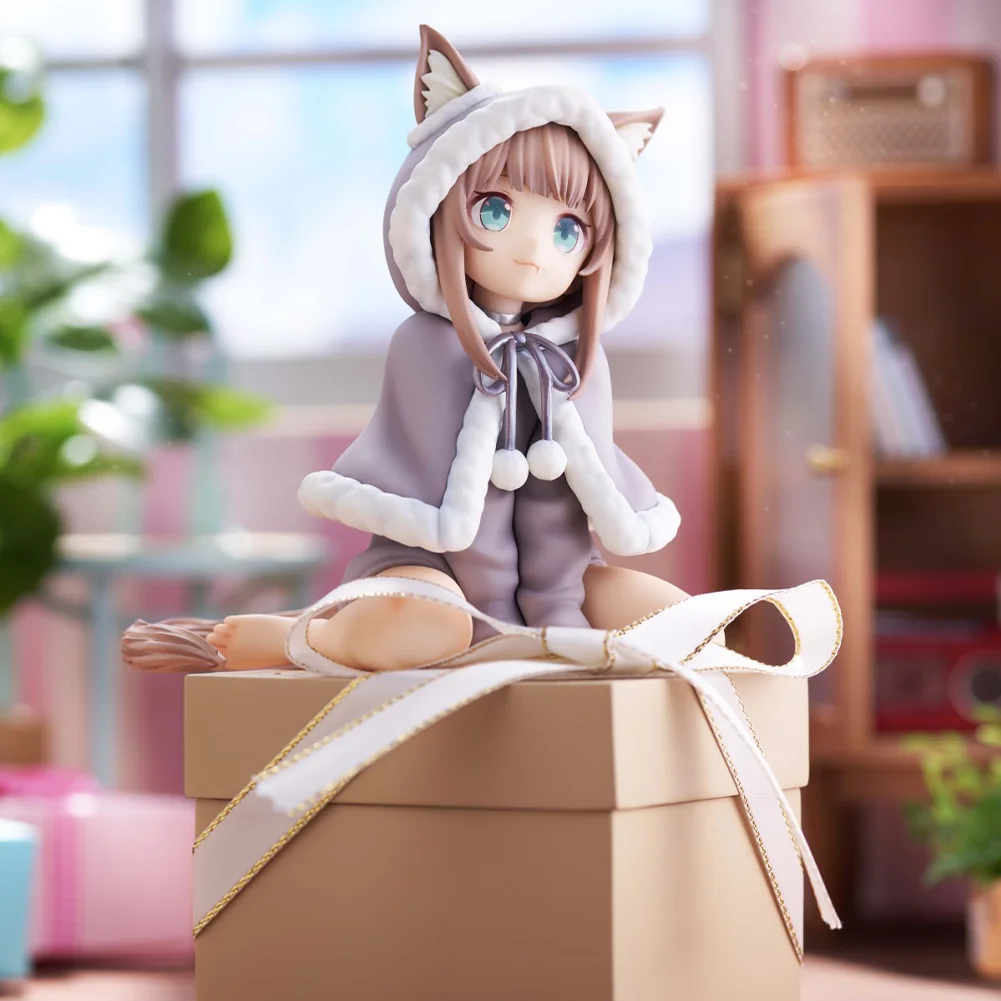 Anime peripheral figurs Cute Cat Girl Kinako soybean powder kneeling sitting posture Action Figure doll box hand do about 15CM