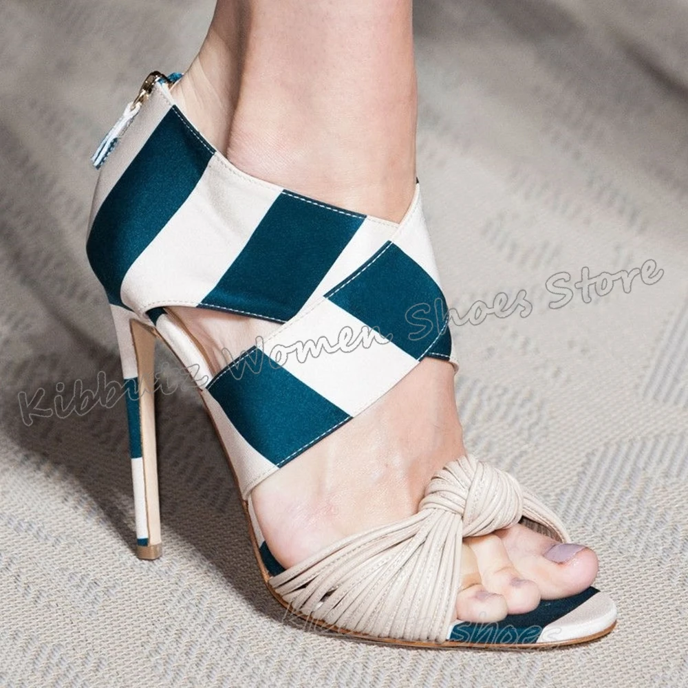 

Cross Strap Sandals Fashion Luxury Elegant Concise Sexy Novelty Women Knots Patchwork Round Toe Thin High Heel Leather Shoes New