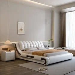 Nordic Modern Double Bed Frame White Princess Pretty Light Luxury Leather Bed Comferter Villa Cama camera da letto matrimoniale mobili