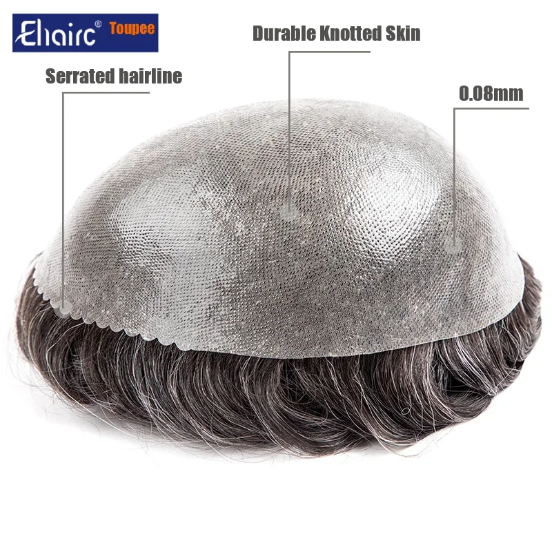 

Прочный мужской парик-протез из микрофибры с узлами, 0.08 мм, 100% натуральные человеческие волосы для мужчин