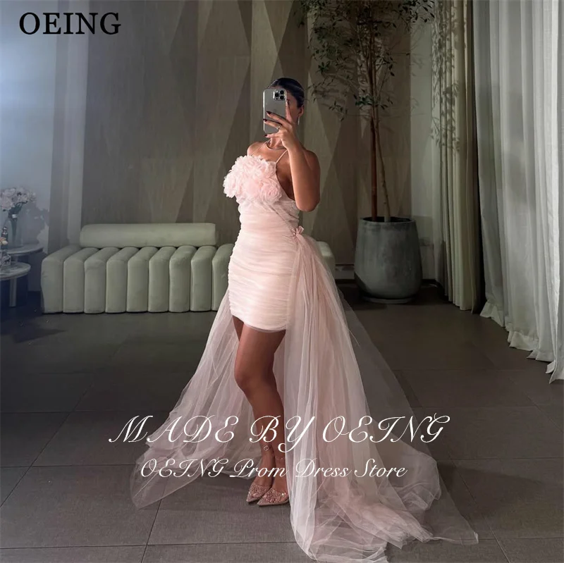 OEING Elegant Mermaid Prom Dress Mini Princess Pink 3D Flowers Gala Party Dress With Detachable Train vestidos Customized 6