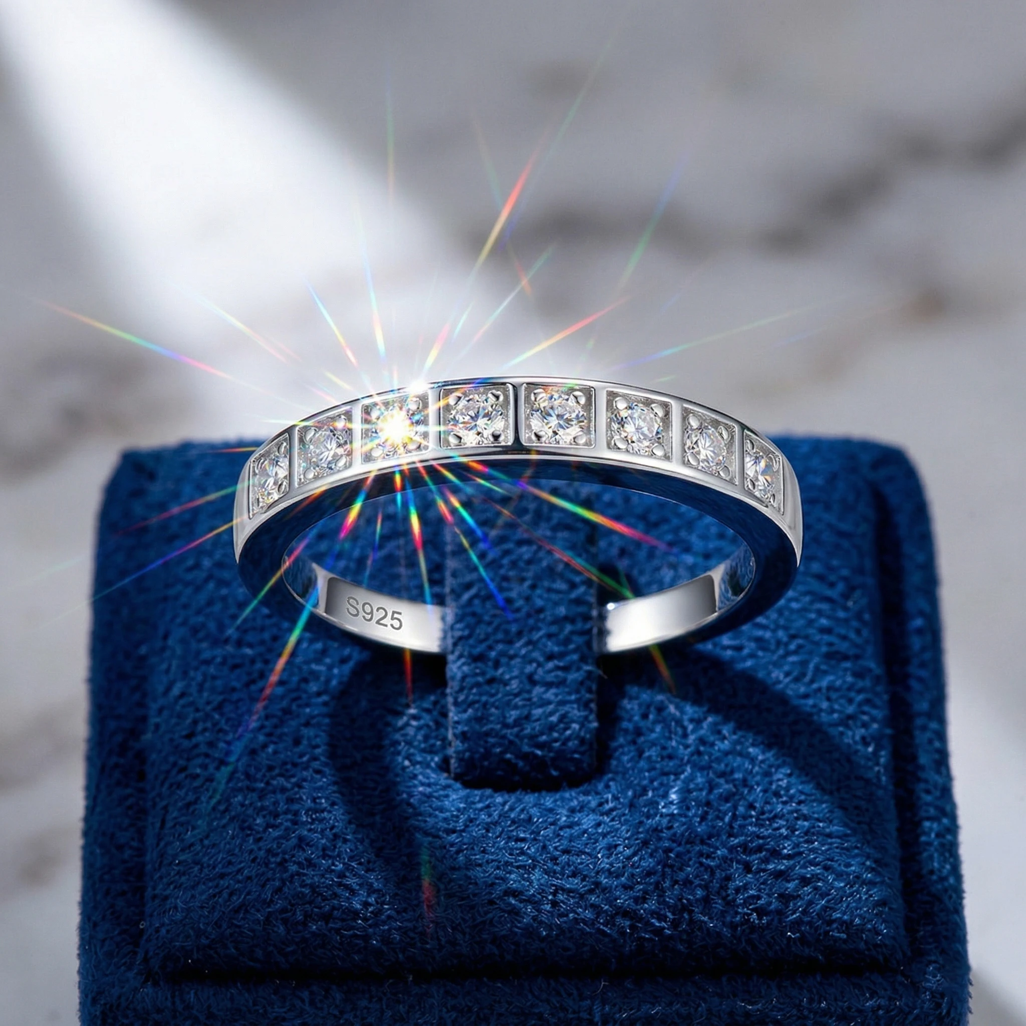 

Moissanite Ring, 925 Sterling Silver, D Color VVS1, Minimalist Channel Set, Unisex Stackable, Couple Ring, Certificate Quality