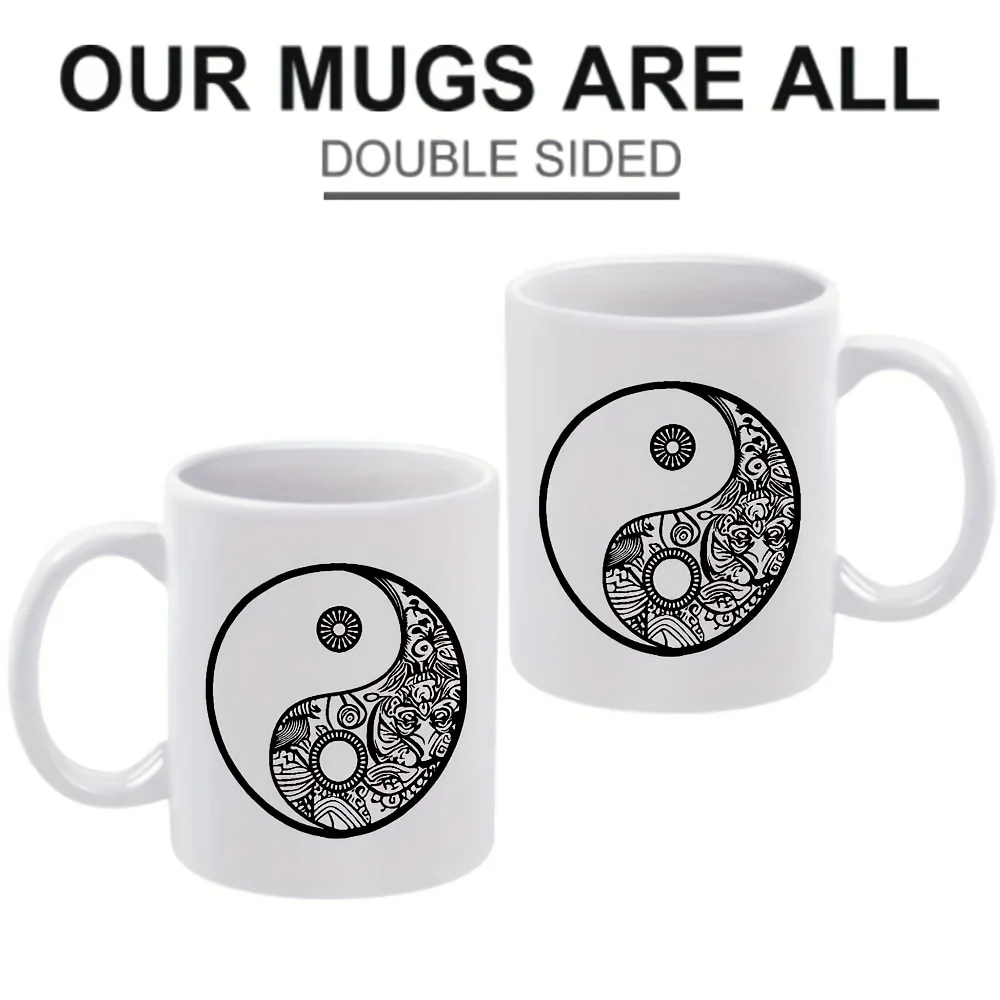 1pc Yin-Yang Coffee Mug - 11oz Ceramic Cup with Intricate & Design, Hand Wash Only, Reusable for Hot &