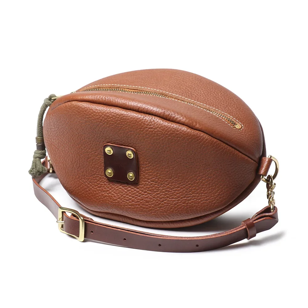 Stylish New Men's Genuine Leather Football Chest Bag Top Layer Cowhide Shoulder Bag