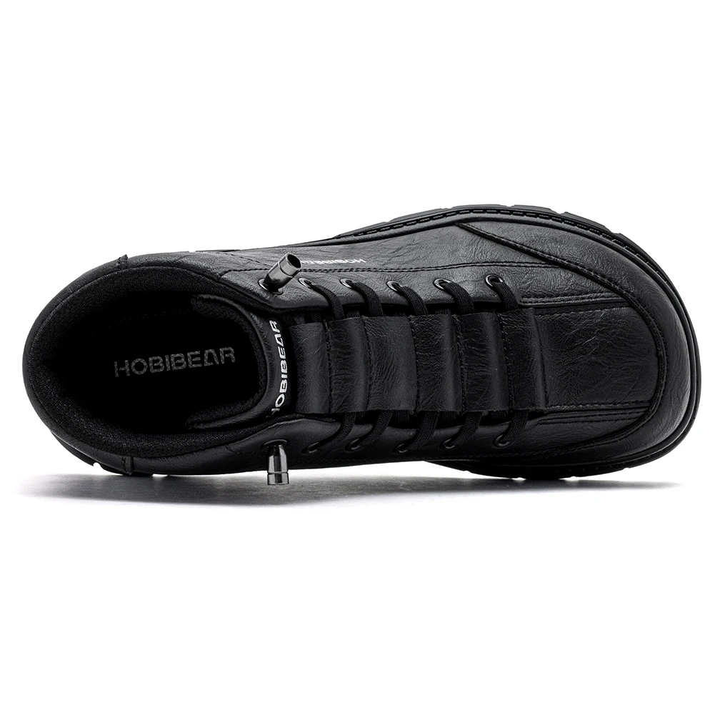 HOBIBEAR Men's Wide Toe Box Ankle Boots Artificial Leather Thick Platform Boots Lace Up | Slip-On Two Ways Mid-Top Walking Shoes view 2