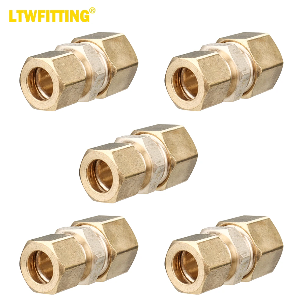 LTWFITTING LF 1/2-Inch OD x 3/8-Inch OD Compression Reducing Union, Brass Compression Fitting (Pack of 5)