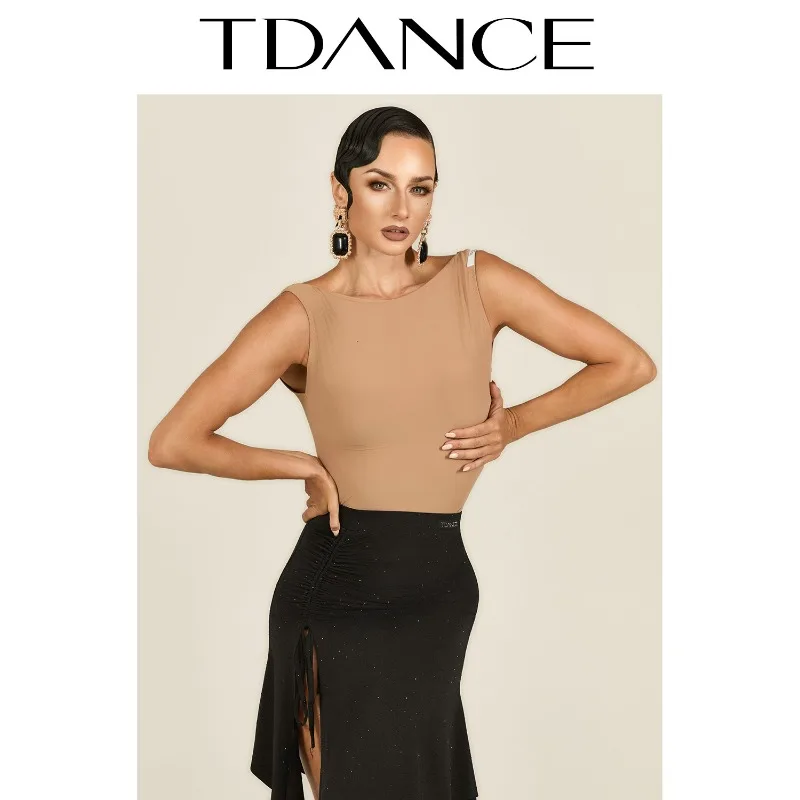 

Индивидуальное современное тренировочное платье TDANCE в латиноамериканском стиле [майка с воротником-стойкой] с подушкой на груди, базовое универсальное однотонное женское платье GL-172