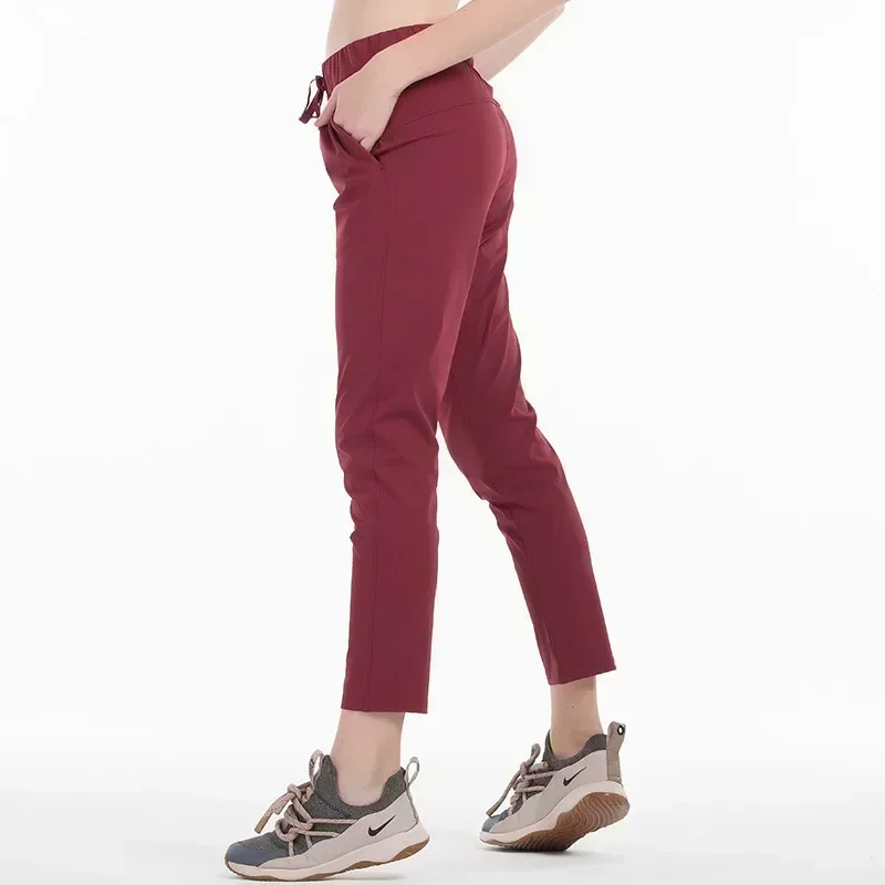 Citroen Vrouwen On The Fly Yoga Sportbroek Workout Hardlooplegging 4 Way Stretch Stof Met Zijzakken Outdoor Gymbroek