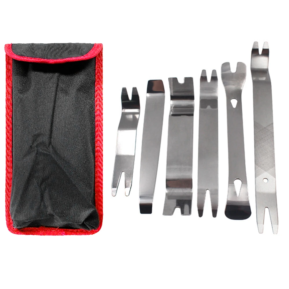 Car Trim Removal Tools Kit Stainless Steel Metal Disassembly Pry Set for Dashboard Door Panels Radio Audio Fasteners