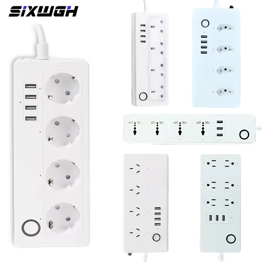 

SIXWGH Tuya WiFi Smart Power Strip 4 EU Socket Outlets 4 USB Ports ABS Extension Socket Timing Alexa Google Home Plugs Sockets
