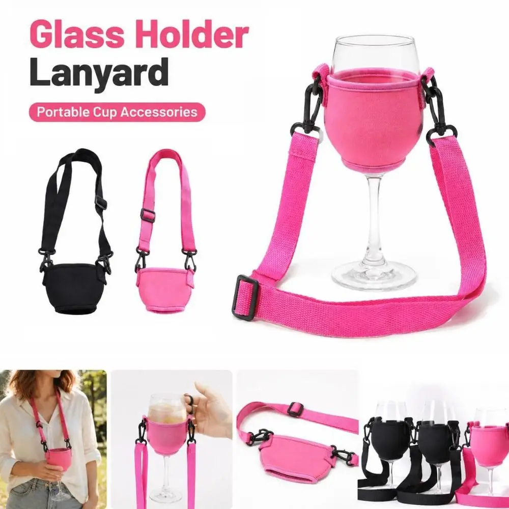 Adjustable Strap Glass Sleeve Holder Hands-Free Carrying Nylon Webbing Glass Holder Lanyard Portable Stemmed Glass Holder