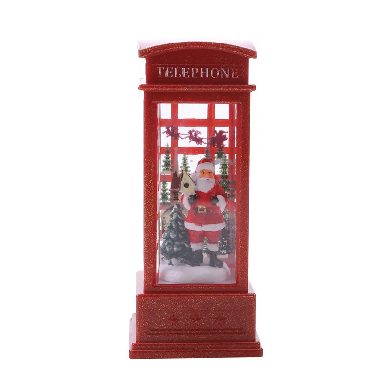 Design retro londres cabine de telefone cabine árvore natal papai boneco de neve arranjo vermelho ornamentos luminosos noite lâmpada