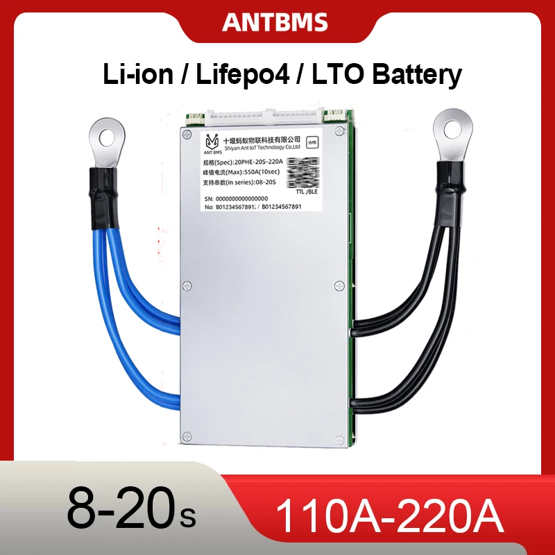 

Программируемый BMS ANT SMART 8-20S LiFePO4/Li-ion BMS с BT RS485 для солнечных батарей промышленного автомобиля 24 В 36 В 48 В 60 В 110 А 220 А