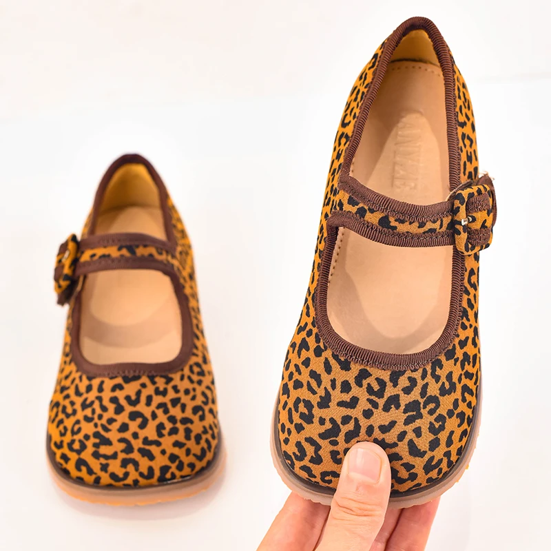 CANYZE Spring And Fall New Girls\' Leather Shoes Princess Shoes Soft Soles Non-slip Leopard Print Casual Shoes 23-30 Sizes