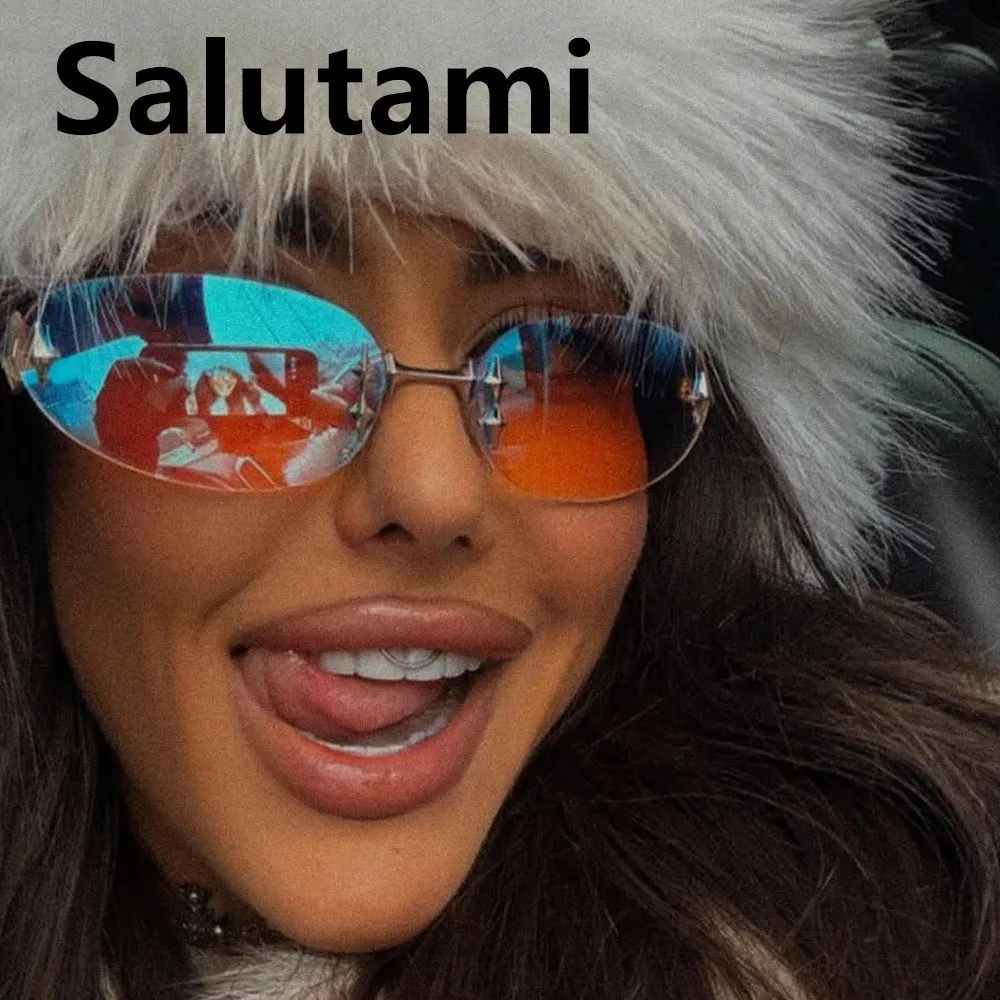 Vintage randlose rosa Spiegel Y2K Sonnenbrille für Frauen neue Mode Legierung Stern ovale Sonnenbrille Damen Hip Hop sexy Farbtöne fahren