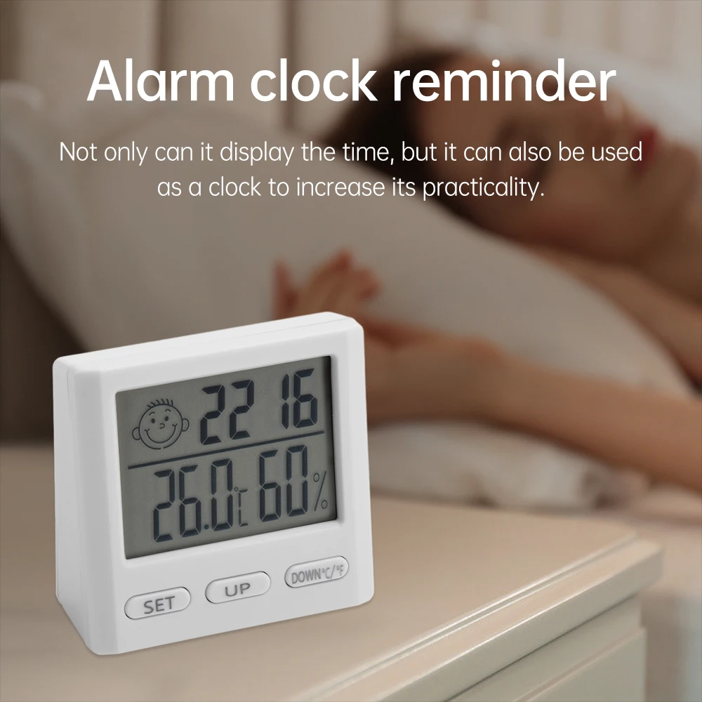 Misuratore digitale di umidità della temperatura Orologio multifunzione Termometro Idrometro Misuratore 0~50 ℃ (32~122 ℉ ) 20~95%RH