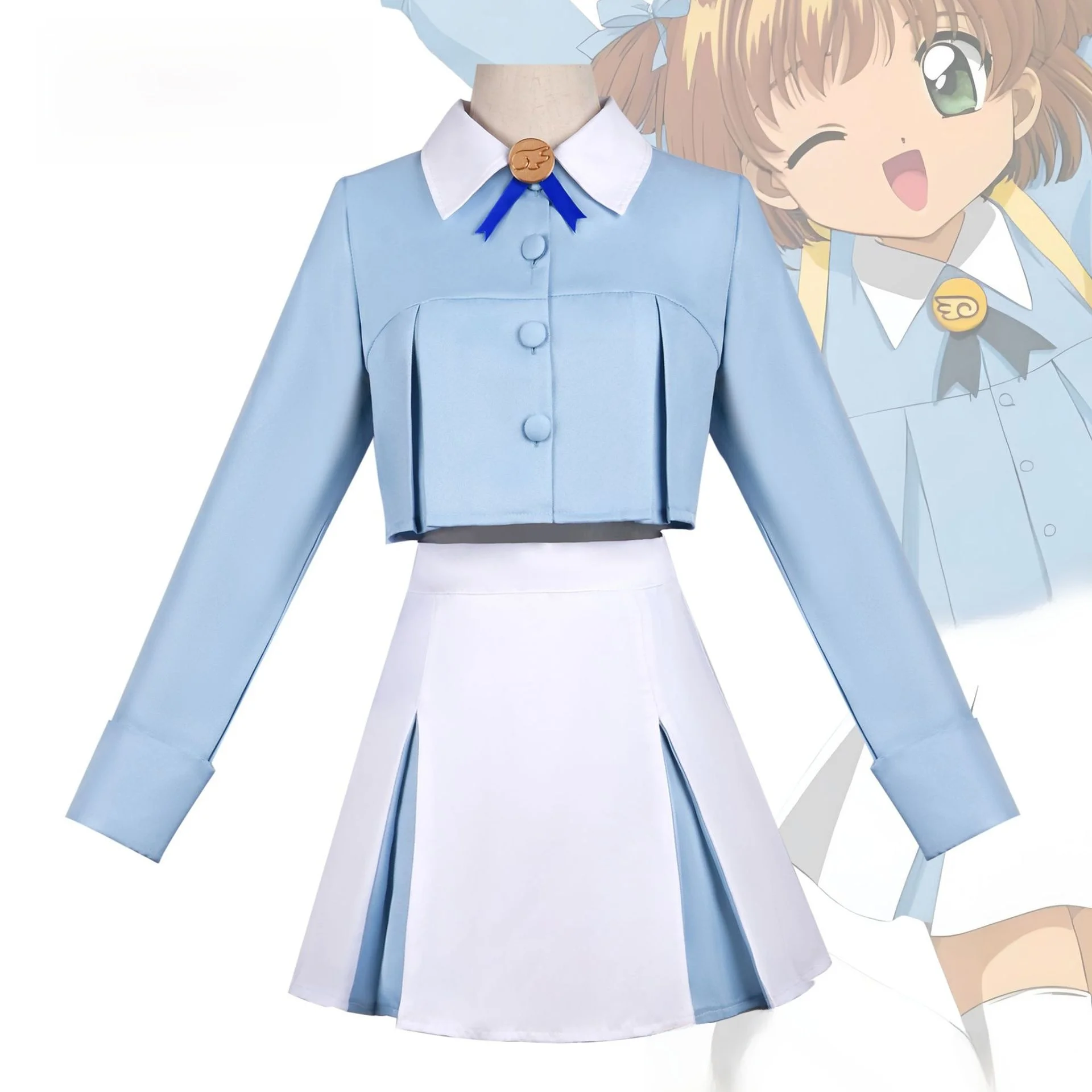 

Bikkuri Magic Card Girl Sakura Cosplay Costume Set loween Date Skirt Blue White Transformable Fem Student orm