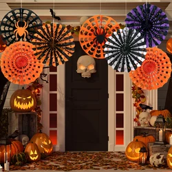 2/4pcs Halloween Paper Fans Decorations Black Orange Spider Web Hanging Paper Fan for Spooky Halloween party haunted house Decor