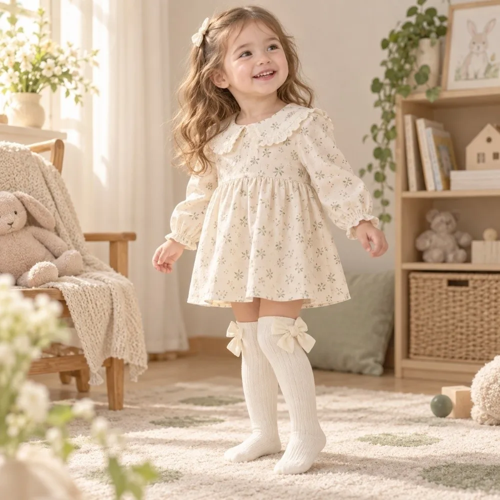 Cute Cotton Baby Over-The-Knee Socks High Elasticity Big Bow Long Tube Socks Breathable Soft Knit Children'S Socks For Girls
