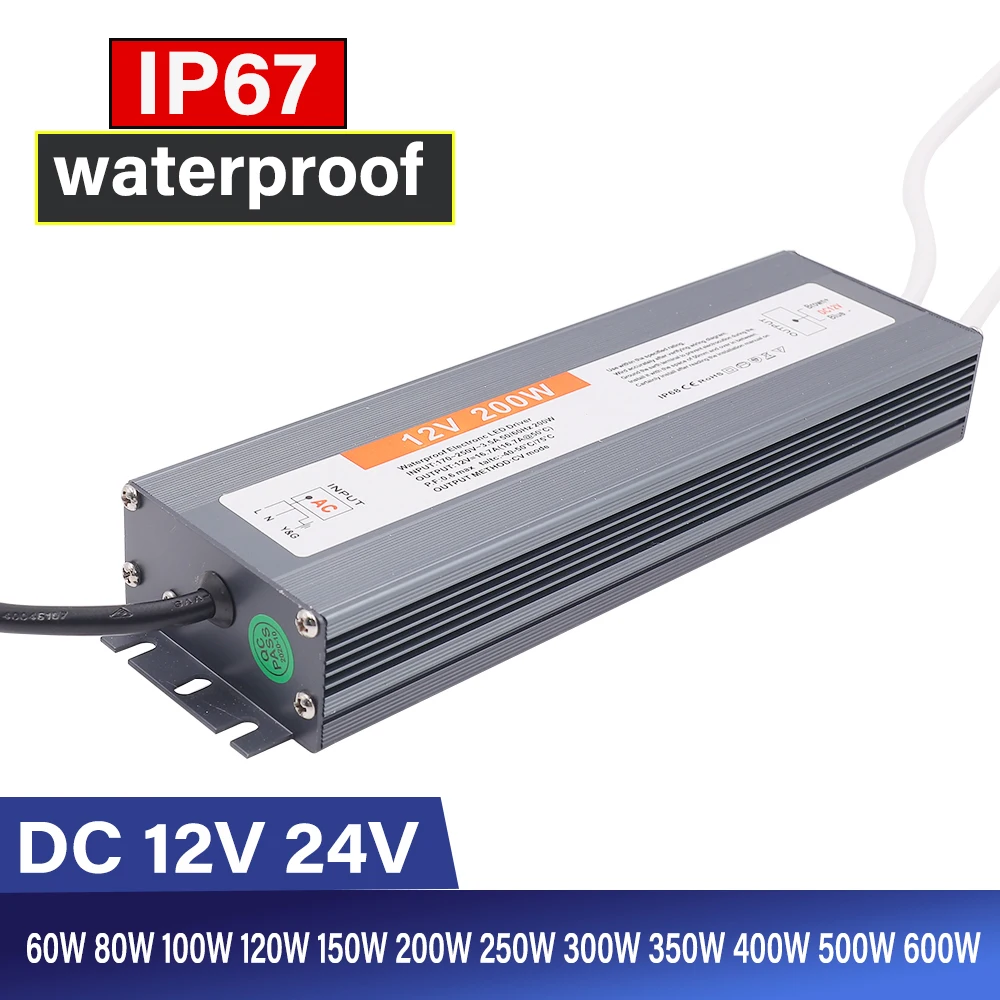 DC 12V 24V Wasserdichtes Schaltnetzteil IP67 Outdoor-LED-Beleuchtungstransformator 60W 80W 100W 200W 250W 300W 400W 500W 600W