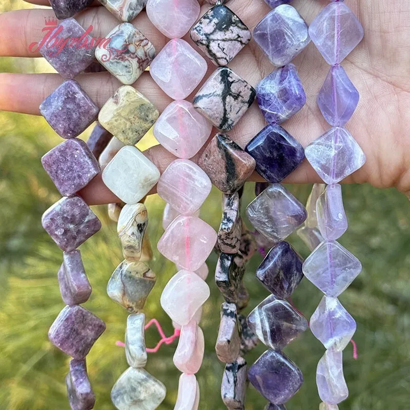 15mm Square Stone Beads Fluorite Quartzs Jaspers Natural Stone Beads for Women DIY Necklace Bracelet Jewelry Making Strand 15