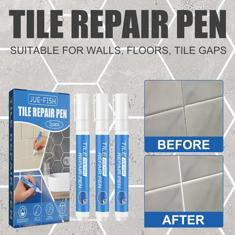 Bleach Pen 3 Pieces Grout Pen Tile Paint Marker Quick Dry Tile Grout Colorant And Sealer Pen Tile Heavy-Duty Grout Sealer