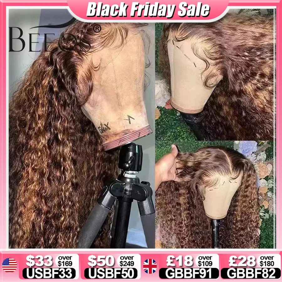 

BEEOS 250% хайлайтер парик человеческие волосы вьющиеся 13x6 HD кружевной фронтальный парик водные волны предварительно выщипанные 5x5 HD закрытые парики для женщин, как кожа