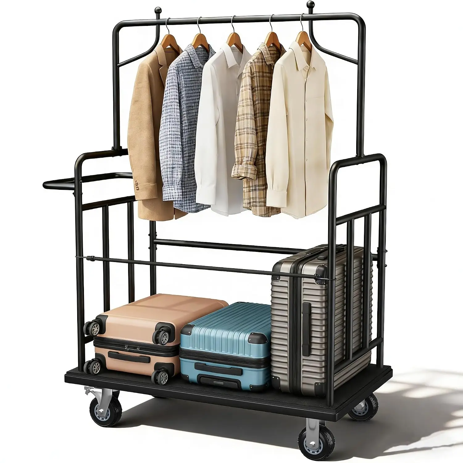 Luggage Cart,Heavy-Duty Steel Luggage Trolley with 360°Silent Wheels,1100LBS Load Hand Truck,Anti-Collision Strip for Hotel