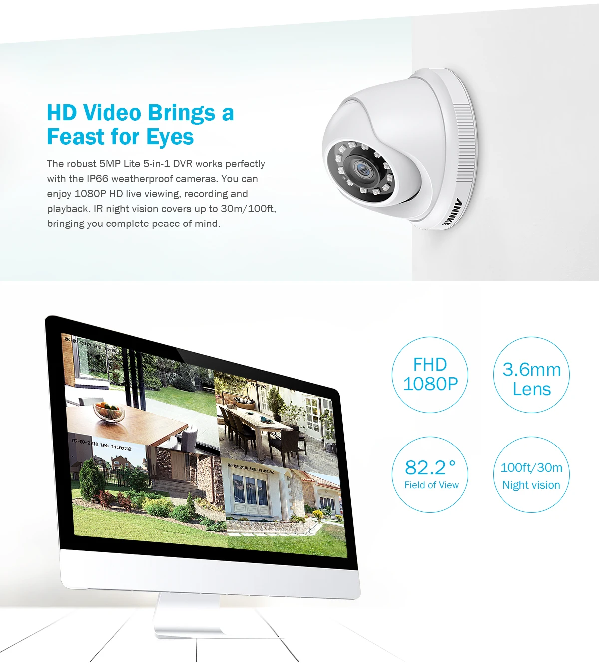 Imagem -03 - Annke-sistema de Vigilância por Vídeo Canais 2mp hd H.265 Mais em 5mp Lite Dvr 4x 8x 1080p Domo Ambiente Externo Câmeras de Segurança à Prova Dágua Cctv