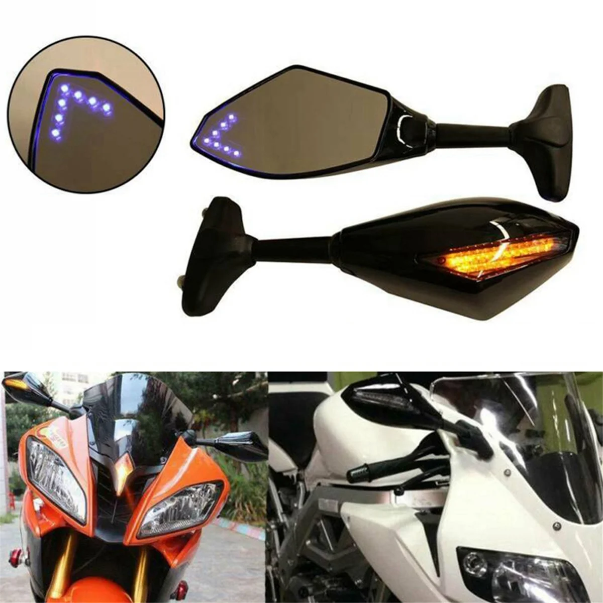 1Pair Motorcycle LED Rearview Mirror with Light for YZF R1 R6 FZ1 FZ6 600R R3 LED Reversing