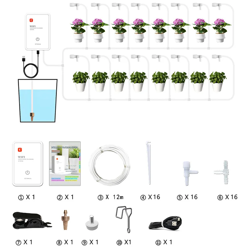 Tuya WIFI Auto Watering Device Intelligent Timed Drip Irrigation System APP Control for 16 Potted Plants Irrigation System Kit