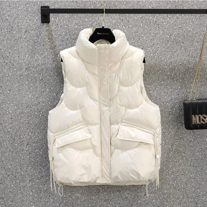 

Design-sensory Vest Down for Women Autumn and Winter New Zipper Pocket Fashionable Sleeveless Horse Clip Jacket