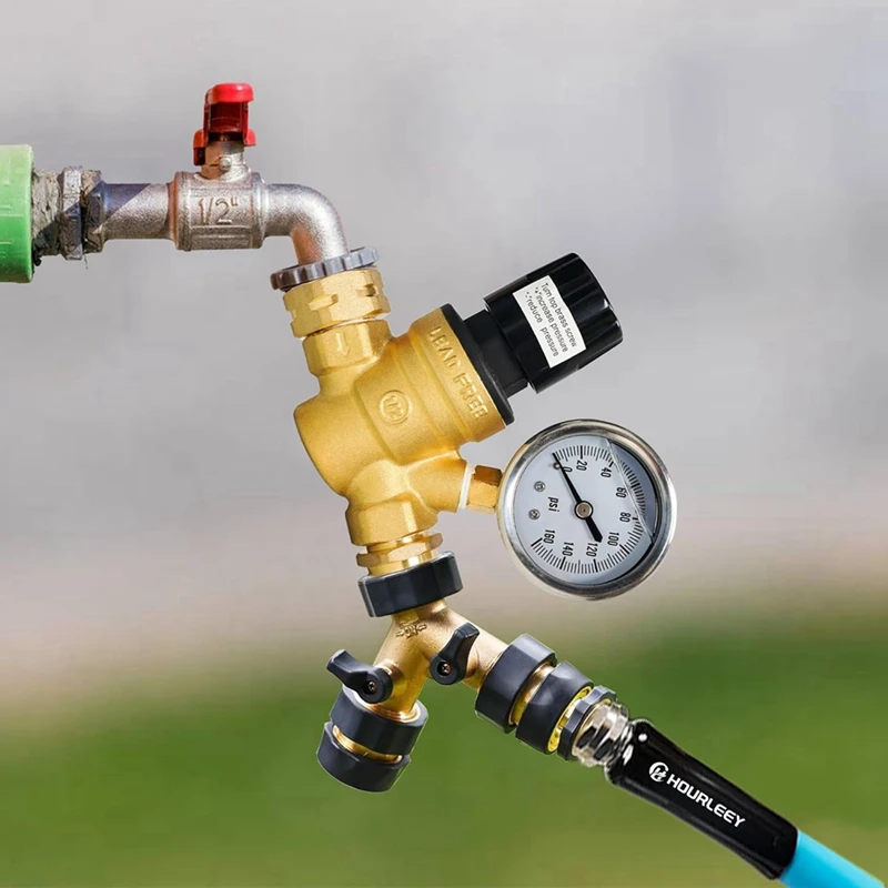 A20F-RV Water Pressure Regulator, Adjustable Handle Brass Water Pressure Regulator With Gauge And Inlet Screen Filter For RV