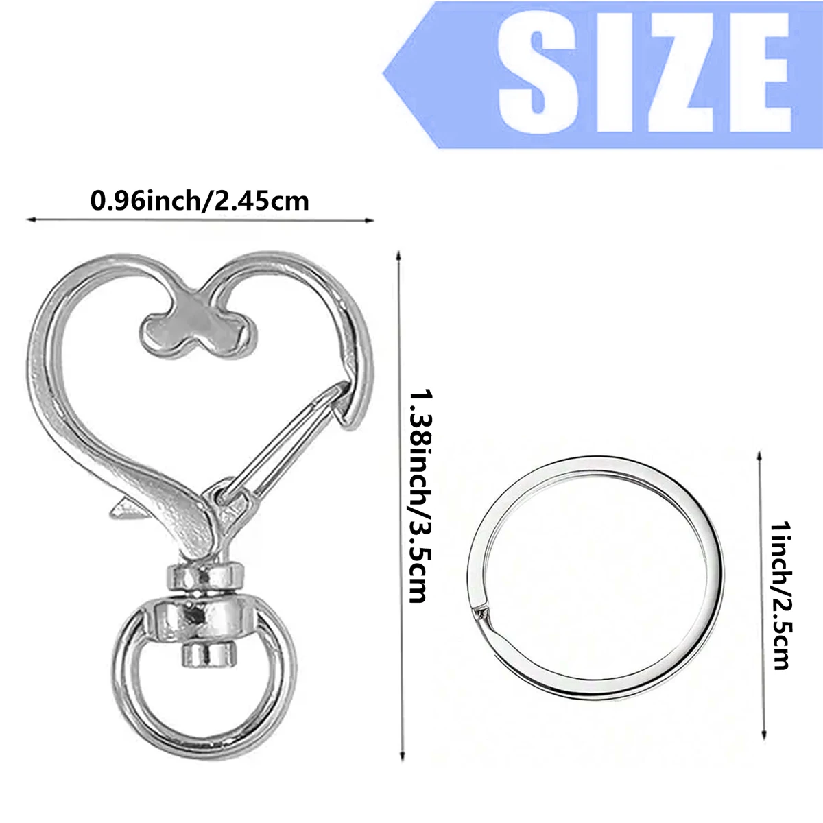 20/40/60 Stück herzförmige drehbare Karabinerhaken mit Schlüsselring, Metall-Schlüsselanhänger, geeignet für Schlüsselanhänger, Lanyards, Charms, Schmuck, DIY-Handwerk – Detail 2