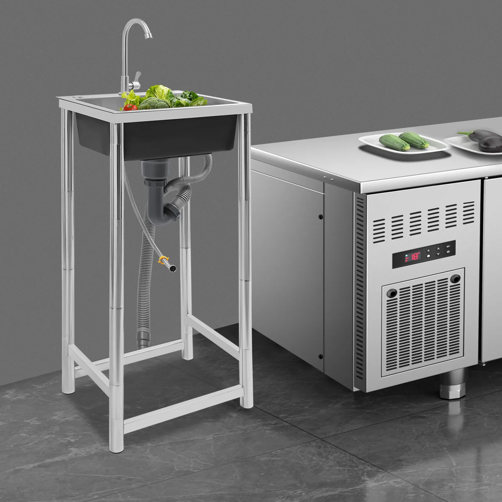 Évier de cuisine à cuvette unique en acier inoxydable avec revêtement anticondensation, capacité de charge de 50 kg et finition brossée moderne pour un usage domestique