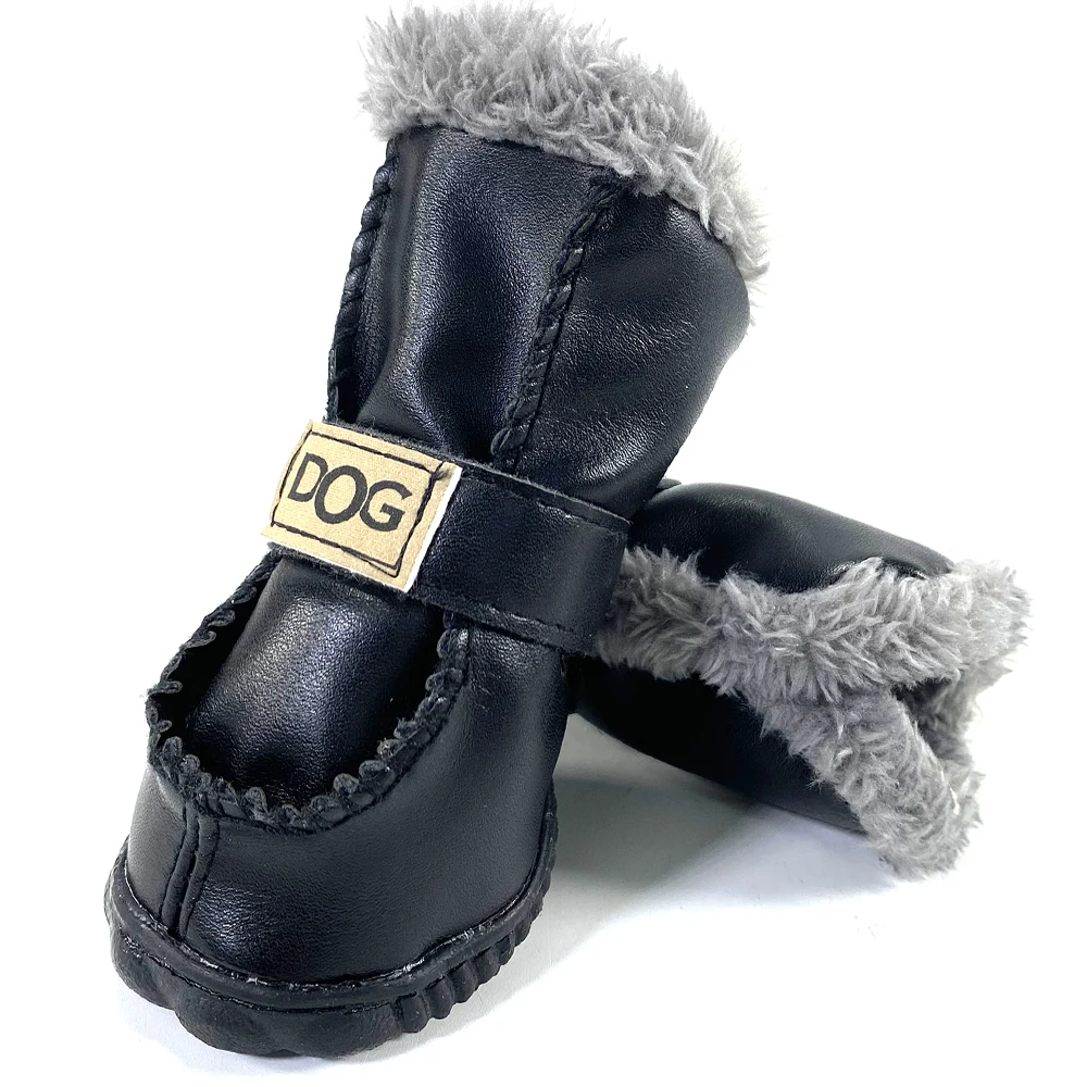 Winter Small Dog Shoes Warm Fur-lined Pet Boots For Small Dogs Waterproof Puppy Shoes For Chihuahua Bulldog Snow Leather Boots