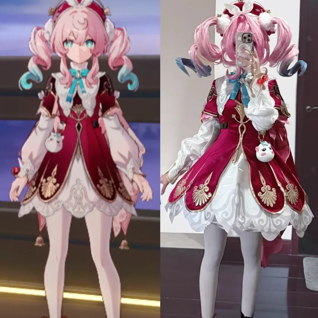 Hyacine Cosplay Costume Honkai Star Rail Hyacine Cute Lolita Dress Hat Wig Set Wind Element Healer Outfit for Women Halloween view 6