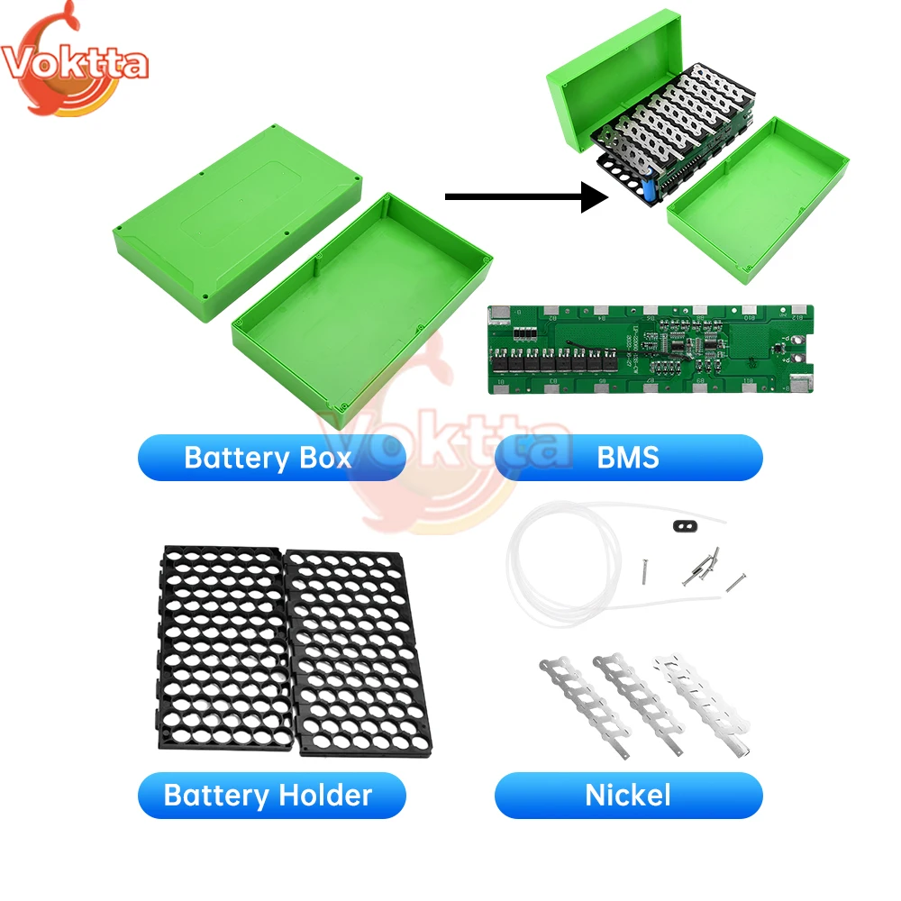 13S6P Battery Case Holder 18650 Battery Holder Nickel Strip 48V 30A Lithium Battery PCB Protection Board DIY Battery Storage Box