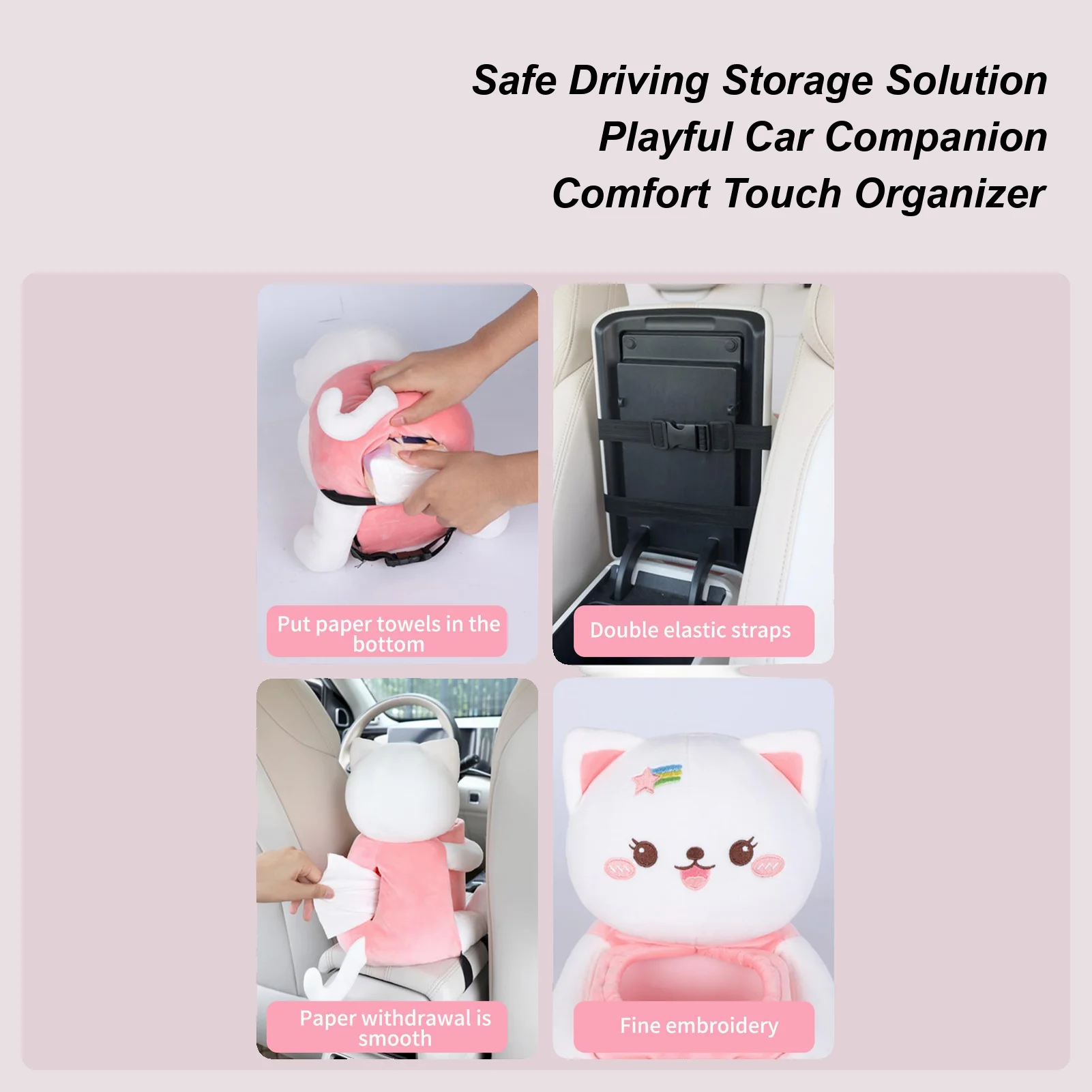 

Car Tissue Box 2 In 1 Cute Cartoon Cute Car Trash Can Storage Box For Center Console Truck SUV RV Sedan Auto Interior Road Trip