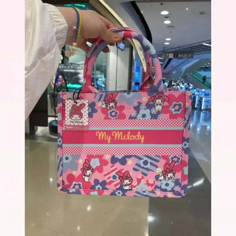 Ins حقيبة يد قماش سعة كبيرة Kuromi مستحضرات التجميل حمل حقيبة التسوق تخزين أكياس للمرأة أنيمي الشكل Kawaii