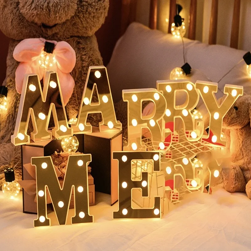 1Pc 16cm Golden LED Letter Light Emitting Letters Numbers Night Light Battery Powered Suitable for Home Bars Weddings Birthdays