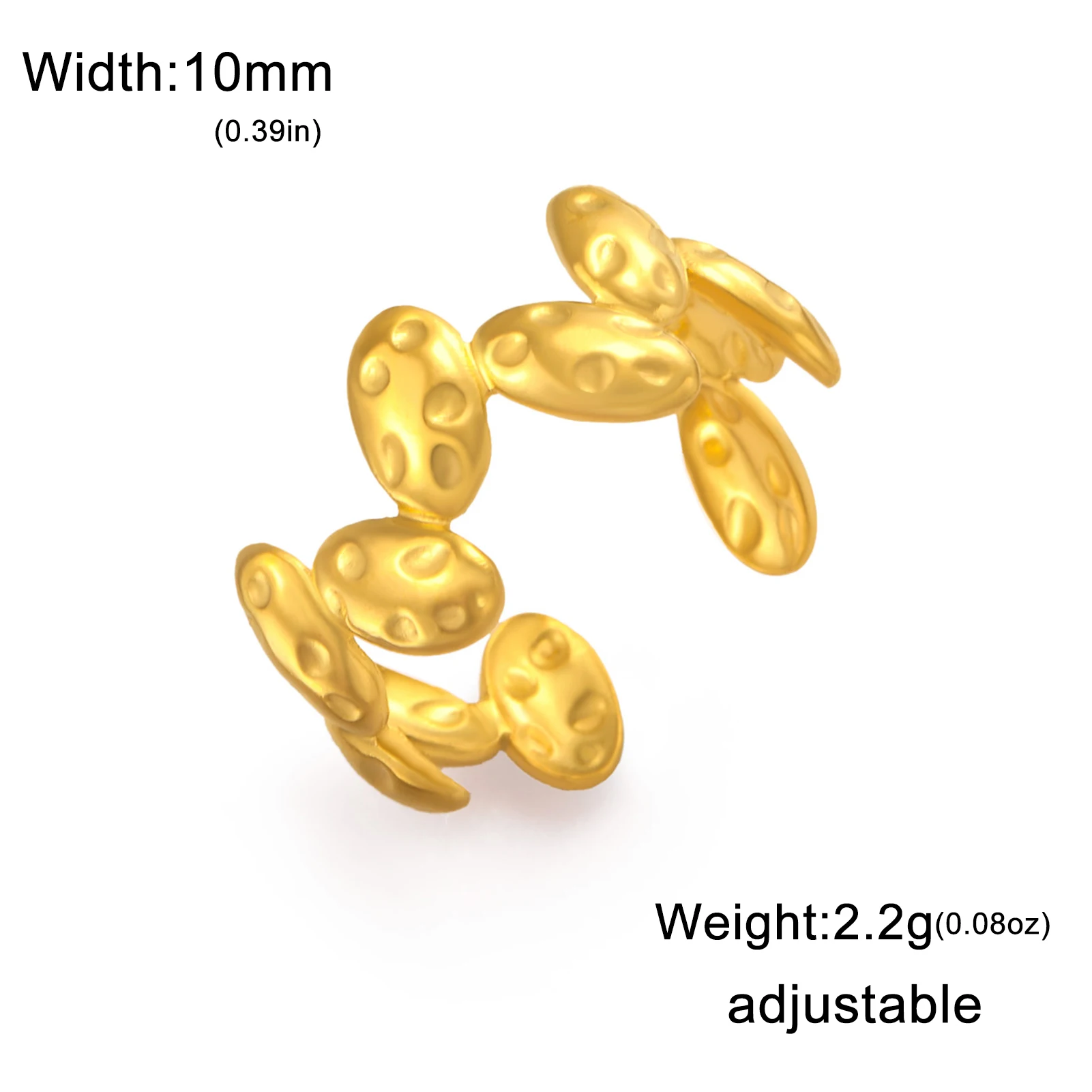 CoolTime Goldfarbene Edelstahl-Damenringe, elliptisch, strukturiert, Wassertropfen-Design, offener Ring, verstellbar, Schmuckgeschenk, Großhandel – Detail 13