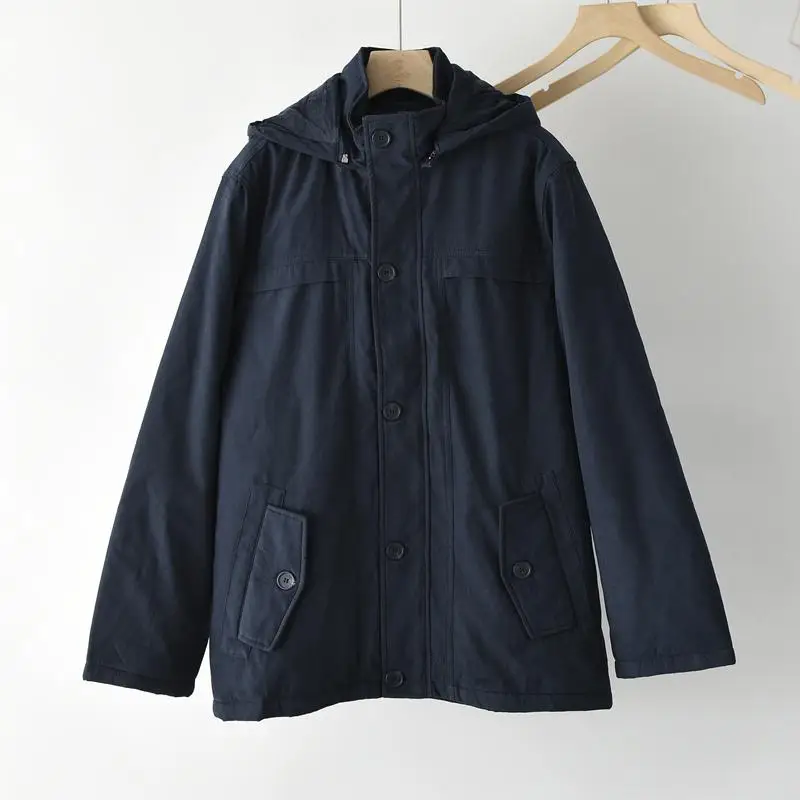 American Sle Vintage Herren mittellanger Arbeitskleidungsmantel Jaet Fce-gefütterte Outdoor-lose lässige Kapuzen-Baumwolloberbekleidung